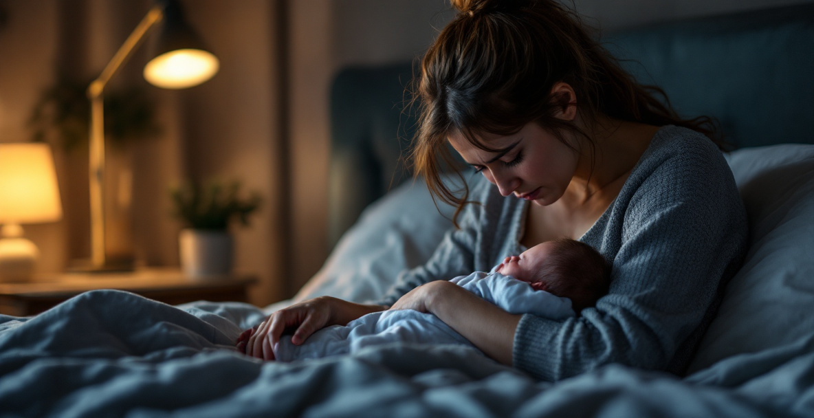 Nybagt forælder med baby, der oplever tegn på efterfødselsreaktion og søger hjælp Nybagt forælder med baby, der oplever tegn på efterfødselsreaktion og søger hjælp
